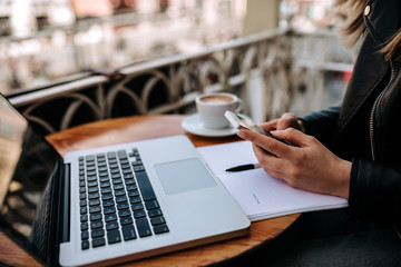 Working outdoors. Close-up.