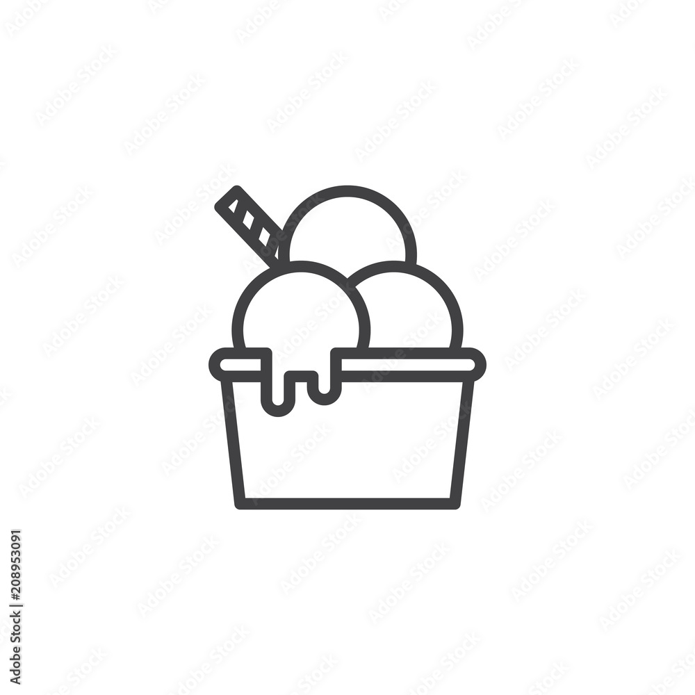 Poster ice cream in bowl outline icon. linear style sign for mobile concept and web design. three ice cream