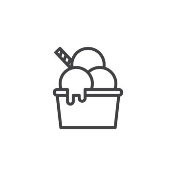Ice cream in bowl outline icon. linear style sign for mobile concept and web design. Three ice cream scoops simple line vector icon. Symbol, logo illustration. Pixel perfect vector graphics
