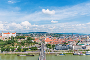 Fototapeta premium Bratislava, Slovakia - May 24, 2018: The Bratislava panorama photographed from the air.