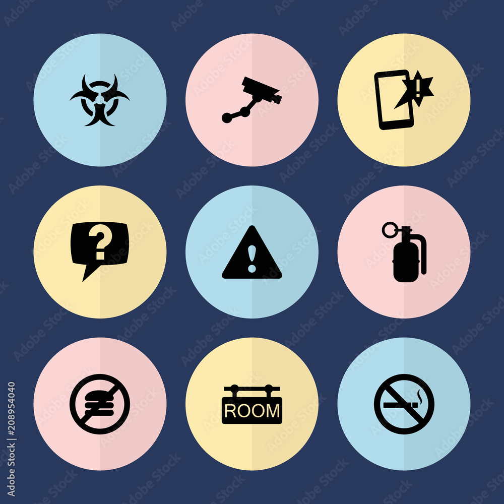 Poster set of 9 warning filled icons