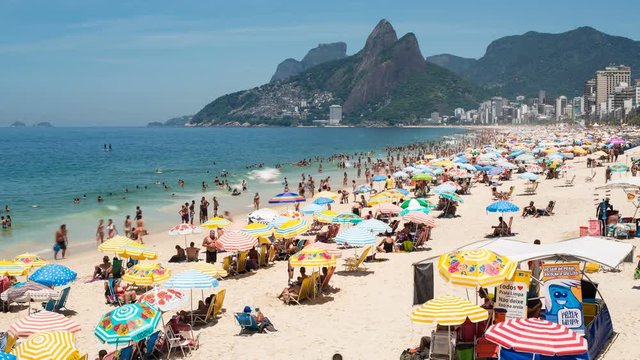 Ipanema Beach and Dois Irmaos (Two Brothers) mountain, Rio de Janeiro, Brazil, South America - 4K time lapse