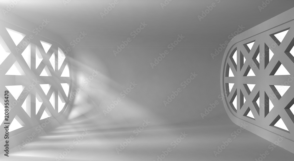 Poster ultra modern conceptual empty interior with light rays from the windows for your objects. 3d renderi