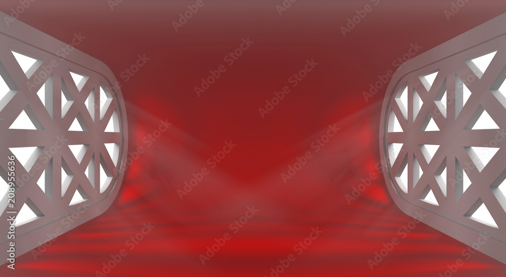 Poster ultra modern conceptual empty interior with light rays from the windows for your objects. 3d renderi