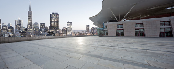 empty ground with modern city skyline