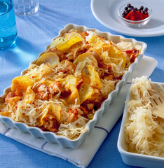 Sauerkrautgratin mit Hähnchen