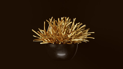 Gold Succulent with Black Plant Pot 3d illustration