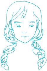  sketch of a young beautiful girl with two pigtails