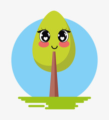 Kawaii tree icon over white background, colorful design. vector illustration
