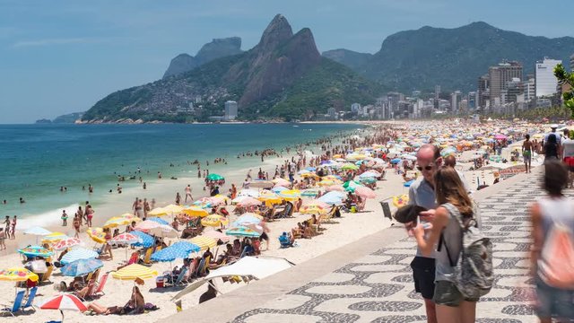 Ipanema Beach and Dois Irmaos (Two Brothers) mountain, Rio de Janeiro, Brazil, South America - 4K time lapse