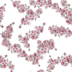 Watercolor cherry flower seamless pattern