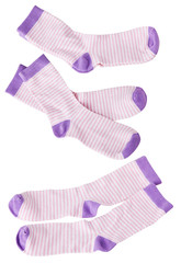 Pair of kid's striped socks isolated on white background.