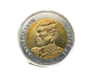 new thai coin baht currency in 2018, There is a reign of the King Rama X (10)  on the front of  ten (10) baht coin