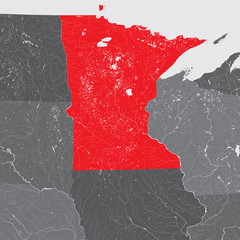 U.S. states - map of Minnesota. Please look at my other images of cartographic series - they are all very detailed and carefully drawn by hand WITH RIVERS AND LAKES. - 208958621