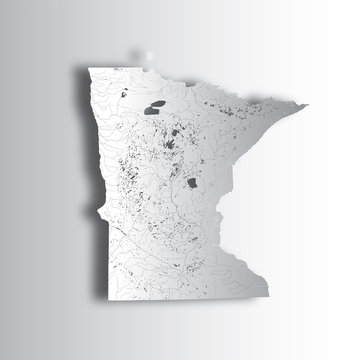 U.S. states - map of Minnesota with paper cut effect. Please look at my other images of cartographic series - they are all very detailed and carefully drawn by hand WITH RIVERS AND LAKES.