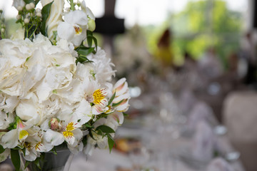 White wedding bouquet in vase