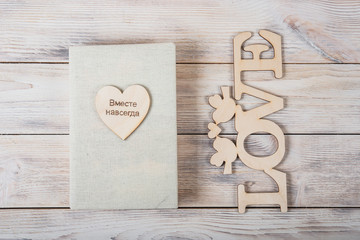 Hearts, love, Valentine's Day on a light wooden rustic background