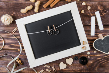 Hearts, love, Valentine's Day on a dark wooden rustic background
