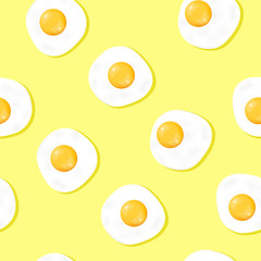 Fried egg seamless patterns on yellow background for printing and website banner design, wallpaper and textile fabric print. Vector illustration.