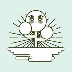 Kawaii tree icon over green background, colorful line design. vector illustration