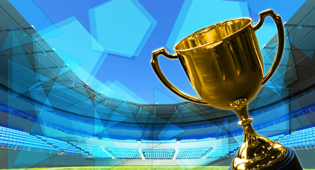  Trophy with penta pattern on background stadium.