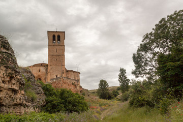 Fototapeta na wymiar Alcazar de Segovia next to the Templar church of Vera Cruz. Spring scene Castilla y Leon, Spain. Europe 