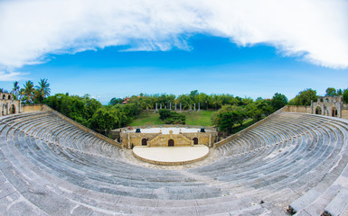 Amphitheater in ancient village Altos de Chavon - Colonial town reconstructed in Casa de Campo, La Romana, Dominican Republic. tropical seaside resort