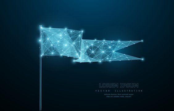 Vector Flag. Abstract Wire Low Flag Illustration On Dark Blue Background With Stars And Dots.