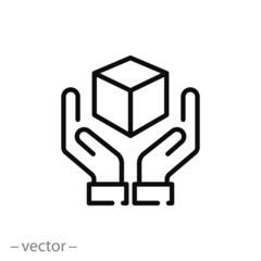handle with care sign, box in hands icon vector