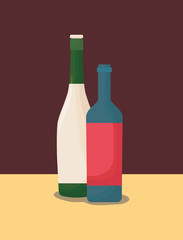 wine bottles over red background, colorful design. vector illustration