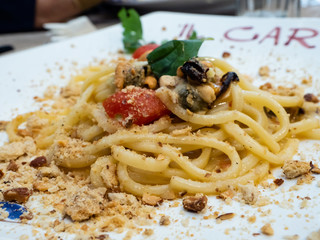 plate of spaghetti from the mediterranean sea