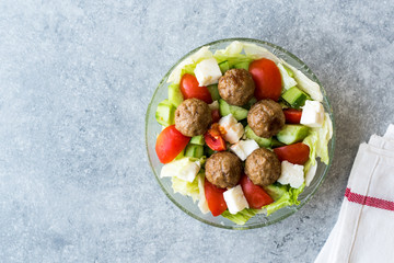 Meatball Salad with Tomatoes, Cheese and Lettuce / Kofte or Kofta
