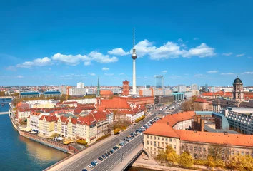 Tuinposter Aerial view of central Berlin on a bright day in Autumn, including river Spree and television tower © tilialucida