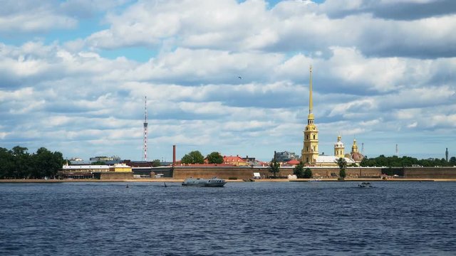 Timelapse.. Peter And Paul Fortress and panorama of Neva River in the historical center of Saint-Petersburg, Russia.