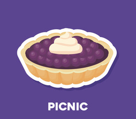 picnic food design with pie icon over purple background, colorful design. vector illustration
