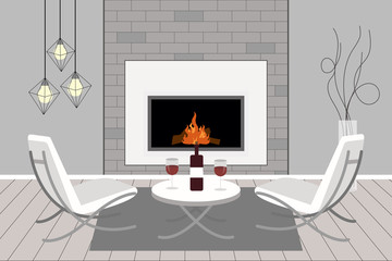 Modern home interior with a fireplace.