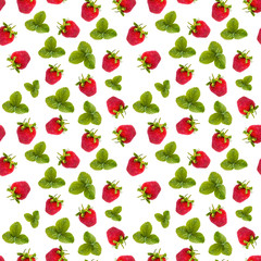 Pattern seamless from fresh berries ripe strawberries, flat lay top view White background