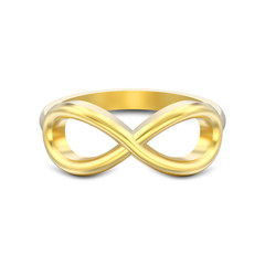 3D illustration isolated gold simple infinity ring with shadow