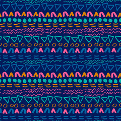 Geometric abstract seamless pattern, vector. Hand-drawn doodle texture