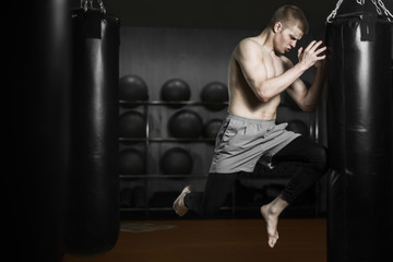 kickboxer beats a Boxing bag