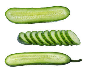 Fresh sliced cucumber isolated on white background with clipping path