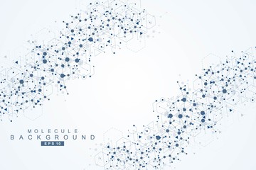 Structure molecule and communication. Dna, atom, neurons. Abstract polygonal structure with connecting dots and lines. Medical, technology, chemistry, science background. Vector illustration.