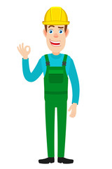 Builder showing a okay hand sign