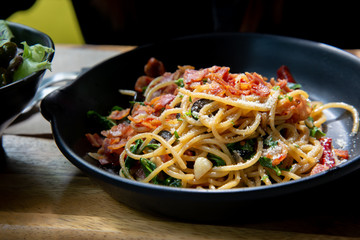 Dried Chilli and Bacon Spaghetti