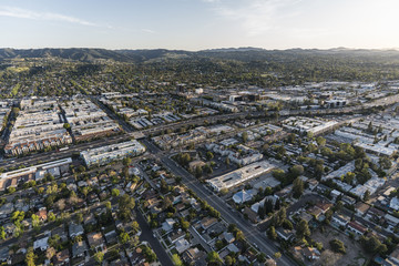 A view of Ventura 101 Freeway at Lindley Ave in the San Fernando Valley area of Los Angeles,...