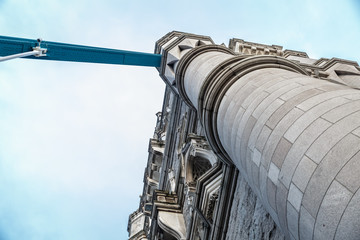 Close-up from below tower bridge in London.