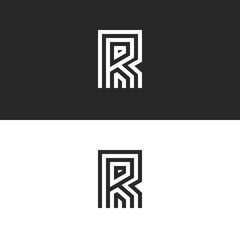 Original modern logo R letter monogram, black and white parallel lines design element template, minimal style identity emblem for business card