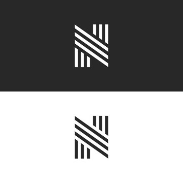 Logo N letter initial monogram, hipster simple identity symbol, black and white linear pattern design element mockup