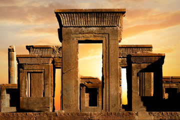 Persepolis - capital of the ancient Achaemenid kingdom. Ancient columns. Sight of Iran. Ancient...