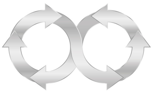 Infinity symbol, silver arrow circuit. Illustration on white background.